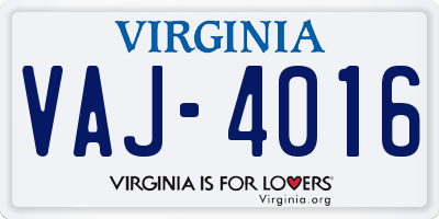 VA license plate VAJ4016