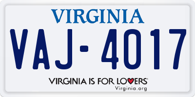 VA license plate VAJ4017