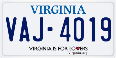VA license plate VAJ4019
