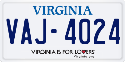 VA license plate VAJ4024