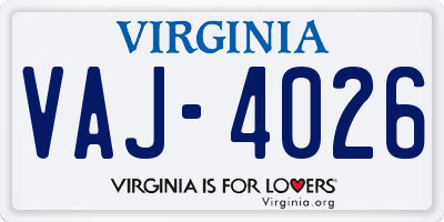 VA license plate VAJ4026