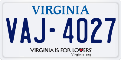 VA license plate VAJ4027