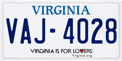 VA license plate VAJ4028