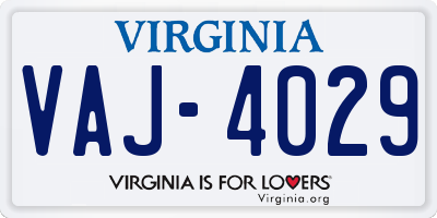 VA license plate VAJ4029