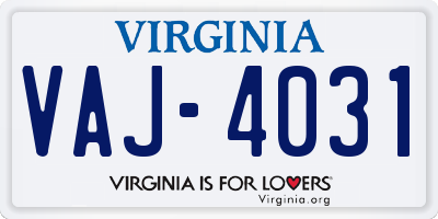 VA license plate VAJ4031