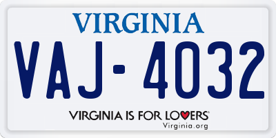 VA license plate VAJ4032