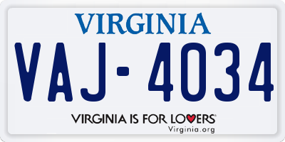 VA license plate VAJ4034