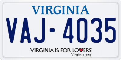 VA license plate VAJ4035