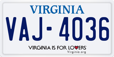 VA license plate VAJ4036