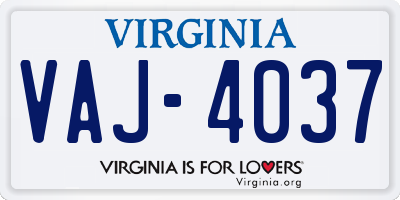 VA license plate VAJ4037