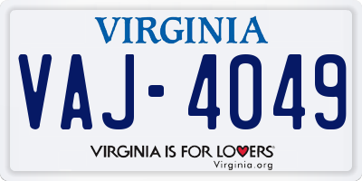 VA license plate VAJ4049