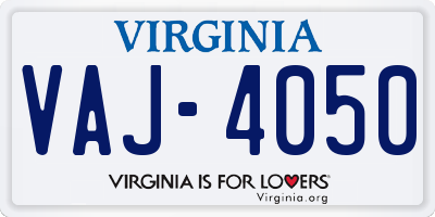 VA license plate VAJ4050