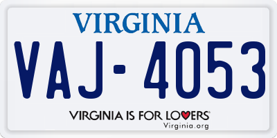 VA license plate VAJ4053