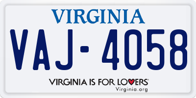VA license plate VAJ4058