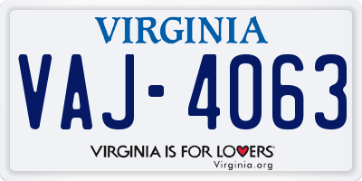 VA license plate VAJ4063