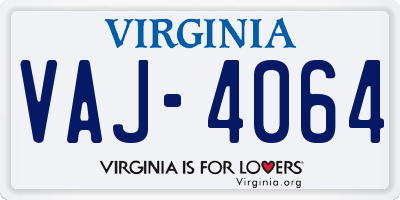 VA license plate VAJ4064