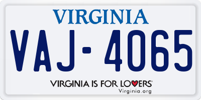 VA license plate VAJ4065