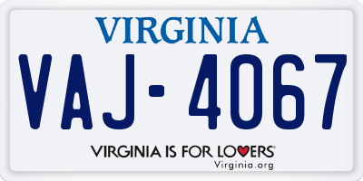VA license plate VAJ4067