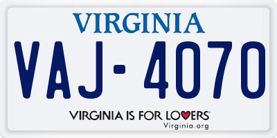 VA license plate VAJ4070