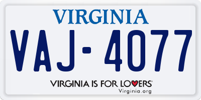 VA license plate VAJ4077