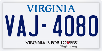 VA license plate VAJ4080