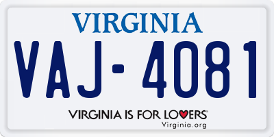 VA license plate VAJ4081