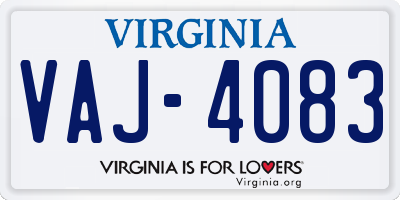 VA license plate VAJ4083
