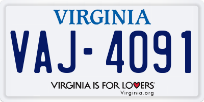 VA license plate VAJ4091
