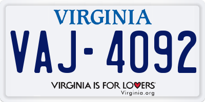 VA license plate VAJ4092