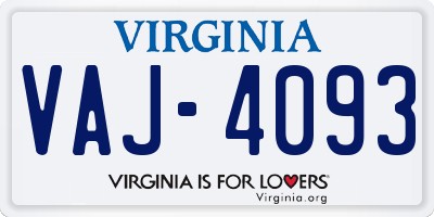 VA license plate VAJ4093