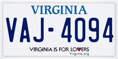VA license plate VAJ4094