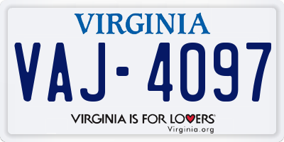 VA license plate VAJ4097