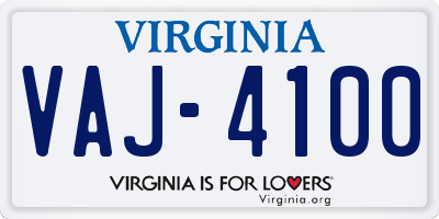 VA license plate VAJ4100