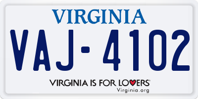 VA license plate VAJ4102