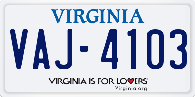 VA license plate VAJ4103