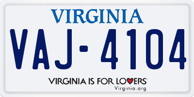 VA license plate VAJ4104