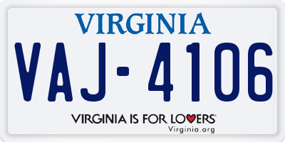VA license plate VAJ4106