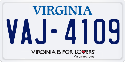 VA license plate VAJ4109