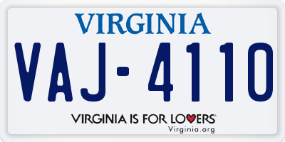 VA license plate VAJ4110