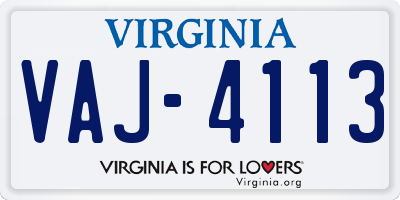 VA license plate VAJ4113