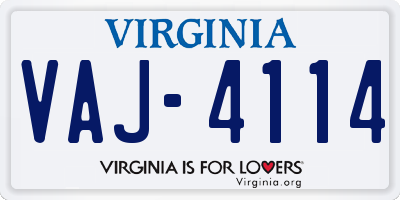 VA license plate VAJ4114