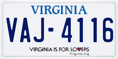 VA license plate VAJ4116