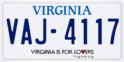 VA license plate VAJ4117