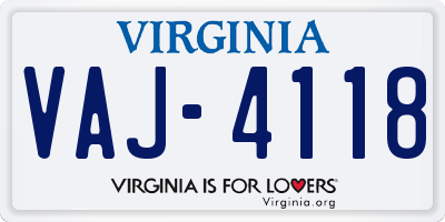 VA license plate VAJ4118