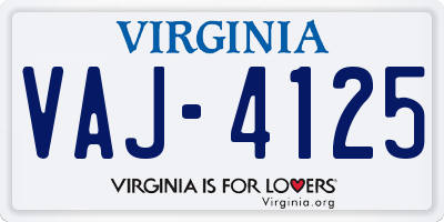 VA license plate VAJ4125