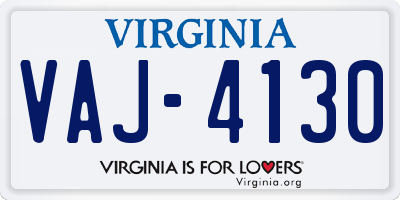 VA license plate VAJ4130