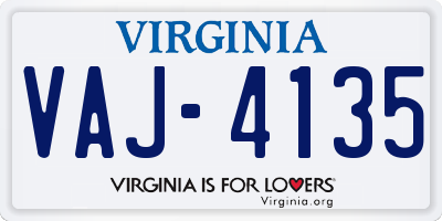 VA license plate VAJ4135