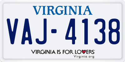 VA license plate VAJ4138