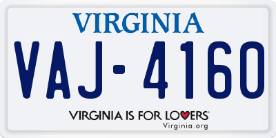 VA license plate VAJ4160