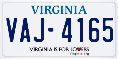 VA license plate VAJ4165
